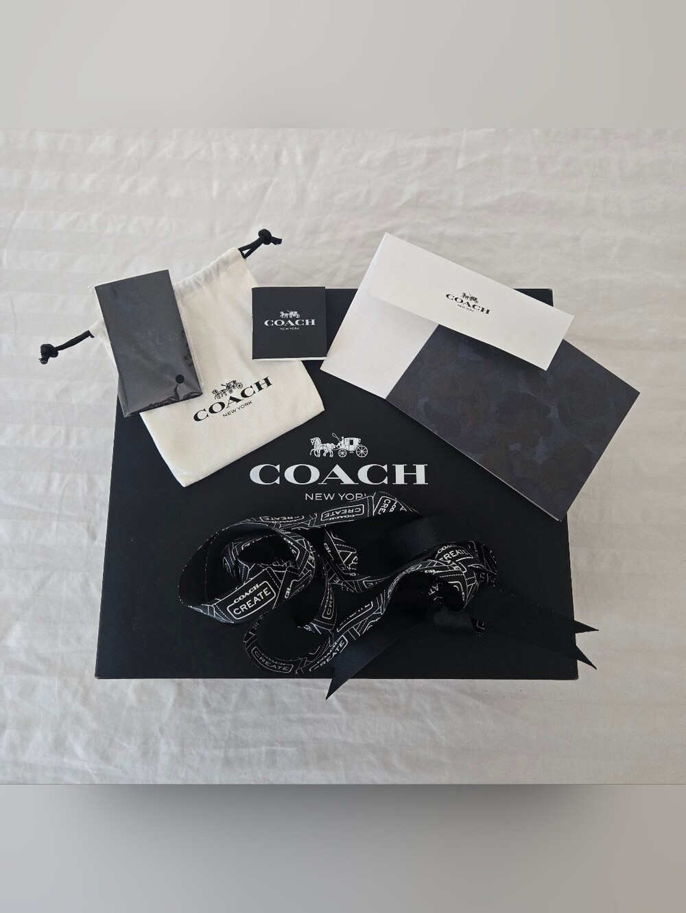 Coach Black and White Branded Gift Set Ribbon and Pouch